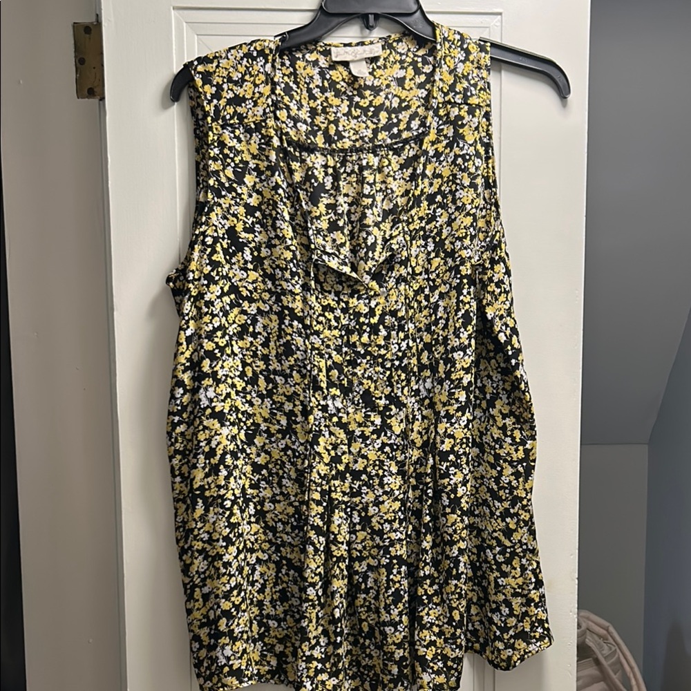 Floral Sleeveless Blouse - Black and Yellow